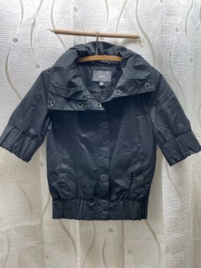Mexx Short Sleeve Jacket Womens 6 Black Excellent Funnel Neck Zip Snap Bomber